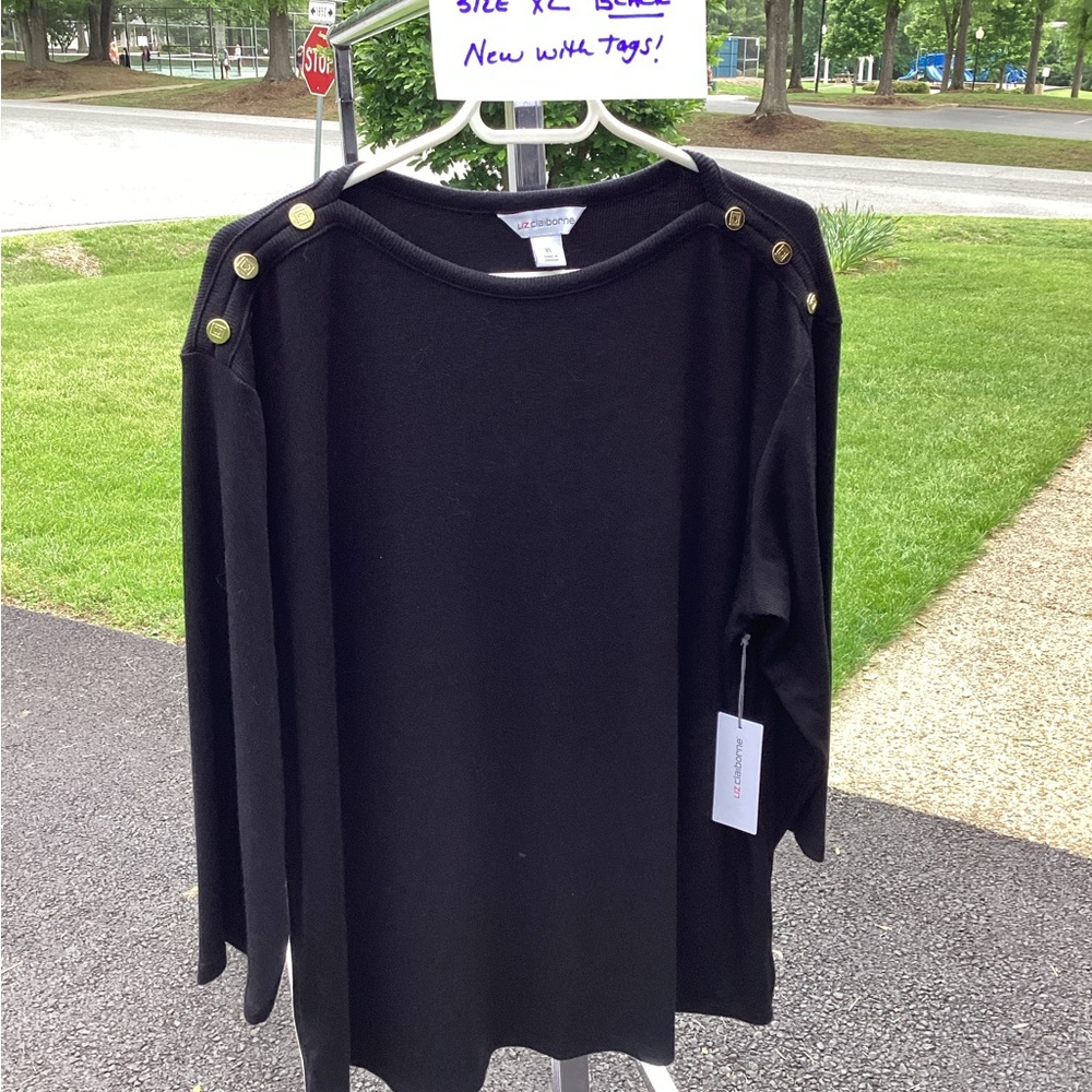 Black Long Sleeve Top with Gold Button Accents